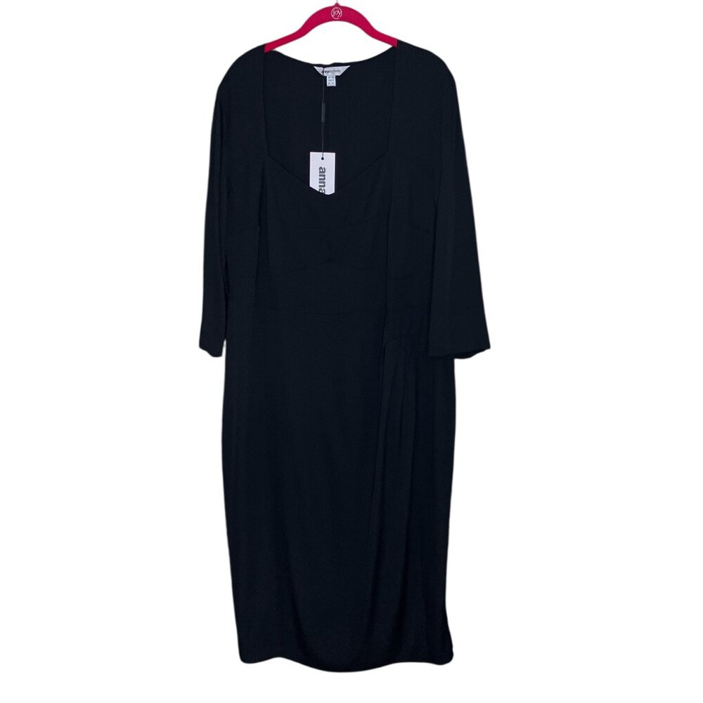 New Anna‎ Scholz UK 20 US 16 Black Double Silk Stretch Corset Faux Wrap Dress